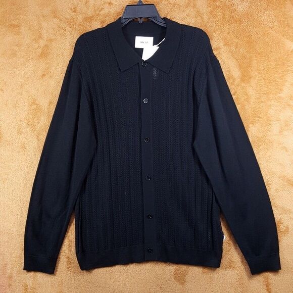 NN07 Sweater Mens XL Black Button Up Cardigan Knit Wool Blend THOR POLO $245 - Picture 2 of 8